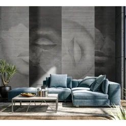 Fototapete Betonoptik Gesichter Grafik Grau 2510N-11