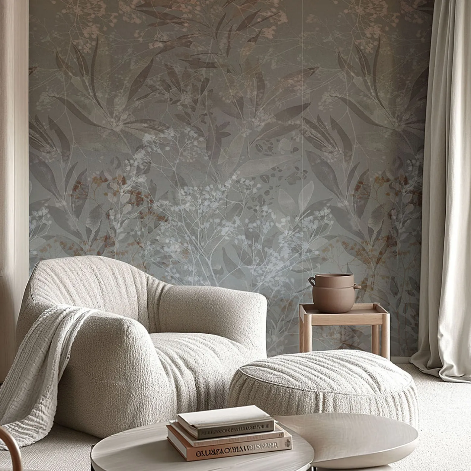 Fototapete Blattmuster Floral Braun Grau 22101-07-01