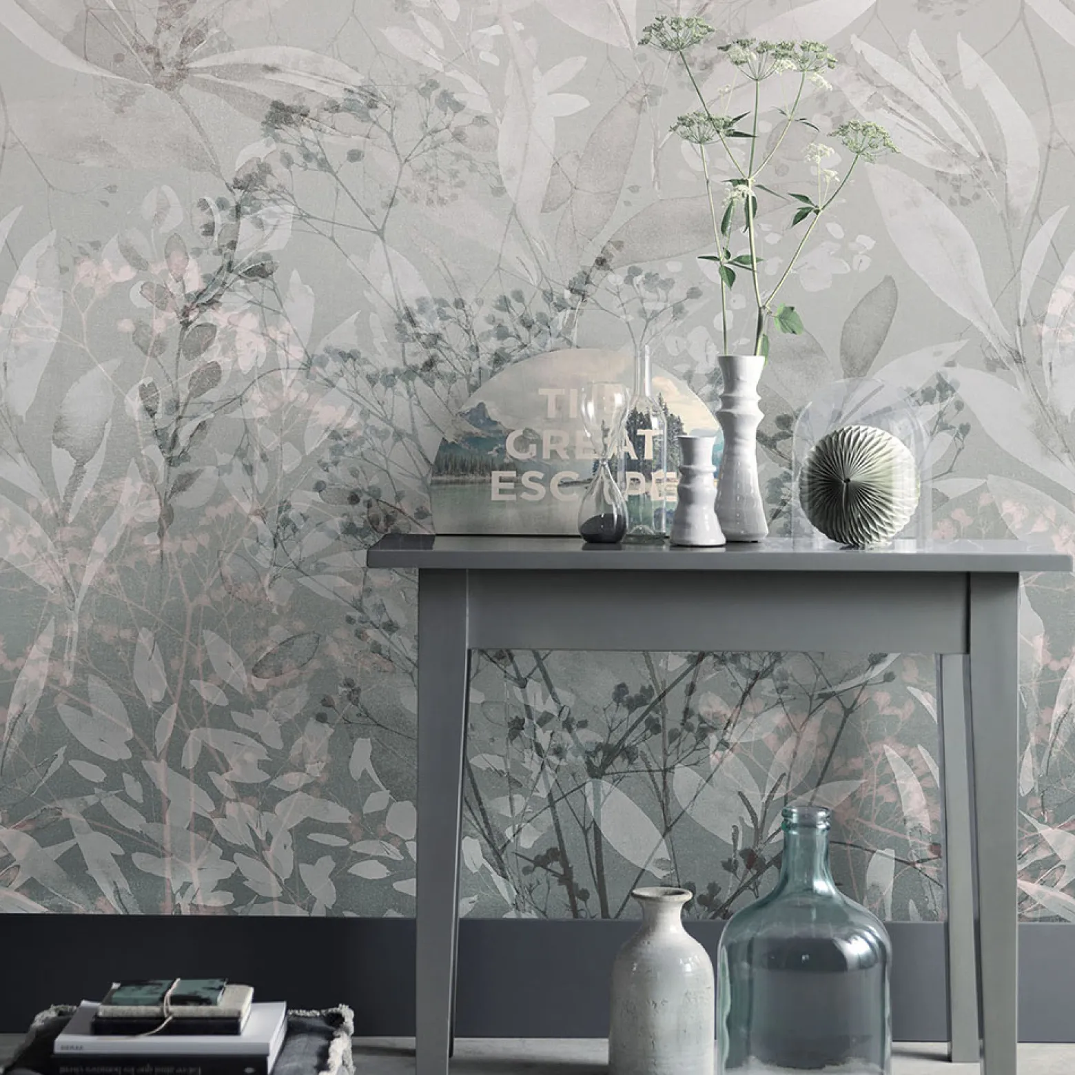 Fototapete Blattmuster Floral Taupe Grau 22102-07-01
