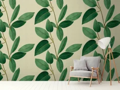 Fototapete Blattmuster Floral Grün Beige 39866-1