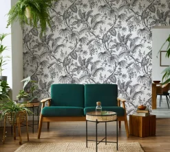 Fototapete Blätter Floral Tropen Weiß Schwarz 81600