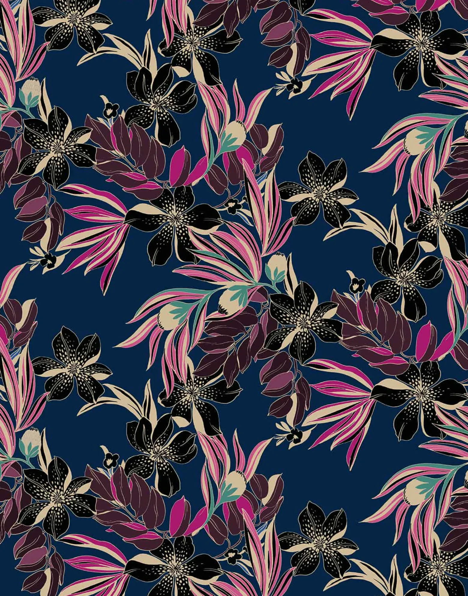 Fototapete Blumen Blätter Floral blau rosa Marburg