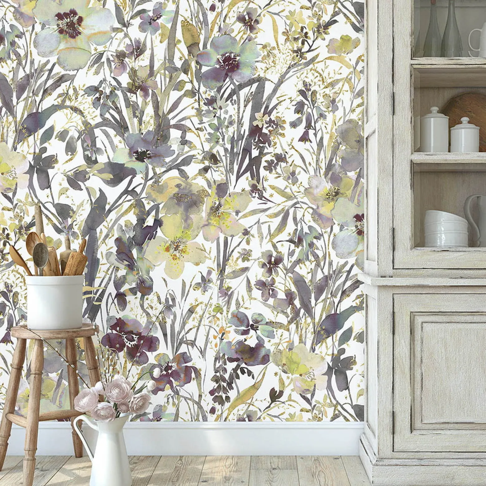 Fototapete Blumen Motiv Floral Weiß Lila Gelb 22106-07-01