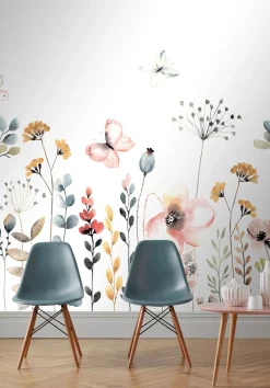 Fototapete Blumen Schmetterlinge Blau 253276 Rasch