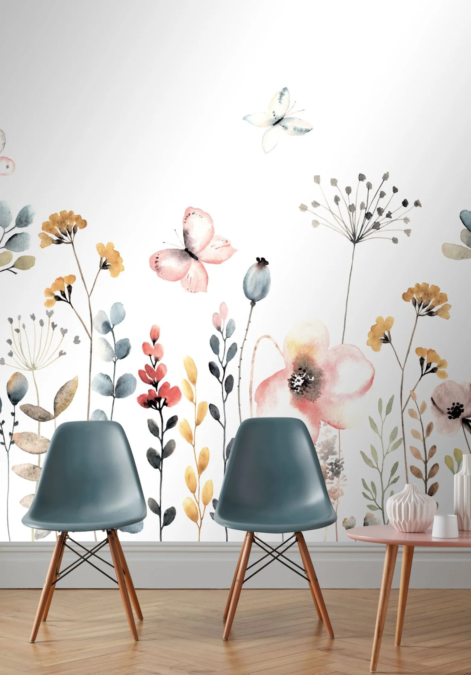 Fototapete Blumen Schmetterlinge Blau 253276 Rasch