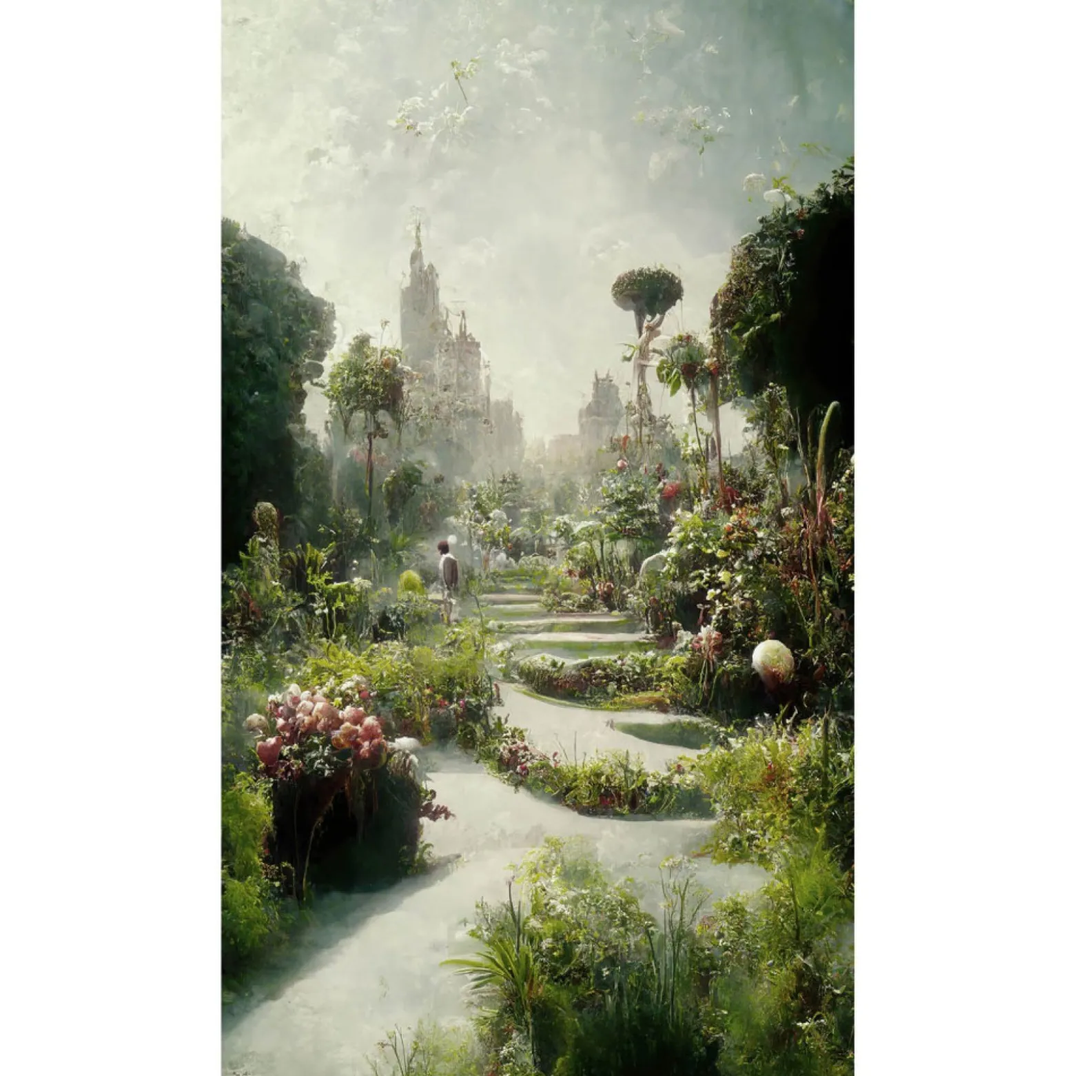 Fototapete Bäume Blumen Grün Grau Rosa 2522N-81