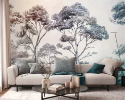 Fototapete Bäume Landschaft Creme Blau 39902-1