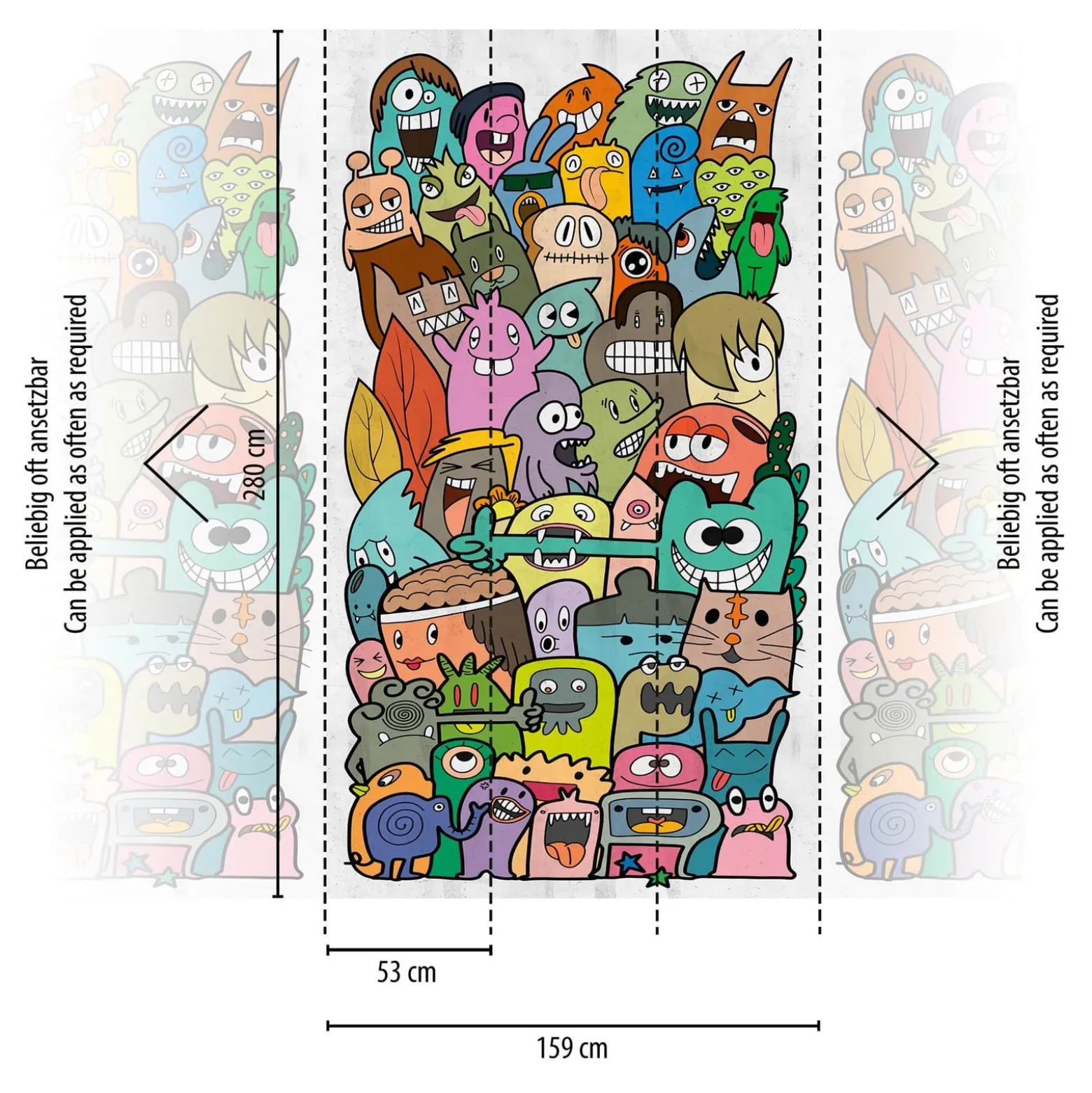 Fototapete Comic Figuren Monster Bunt Grau 39827-1