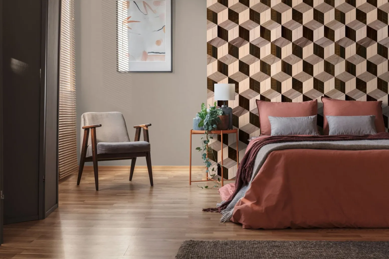 Fototapete 3D-Effekt Würfel Braun Beige 39833-1
