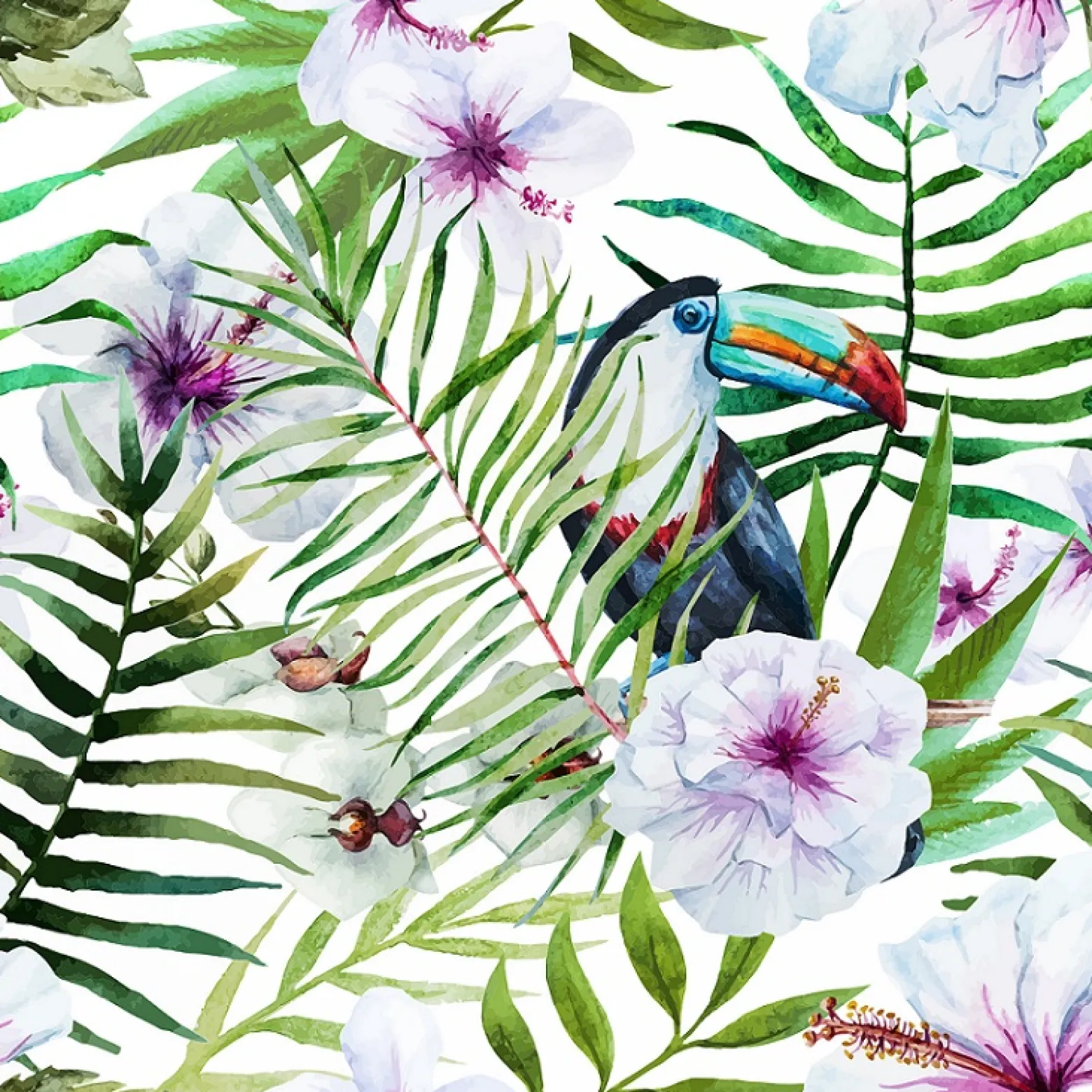 Fototapete Digital Floral Tukan weiß lila DD116611