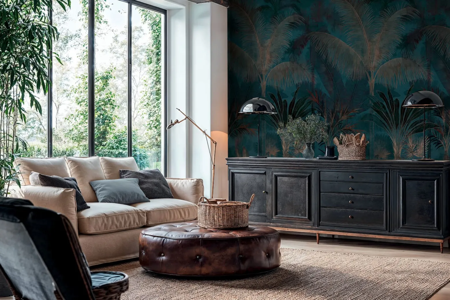Fototapete Dschungel Palmen Shabby Blau Braun 76190-6