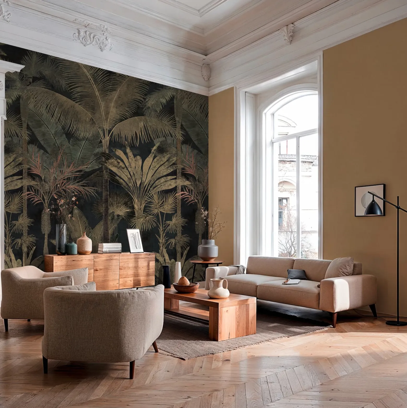 Fototapete Dschungel Palmen Shabby Schwarz Grün 76190-4
