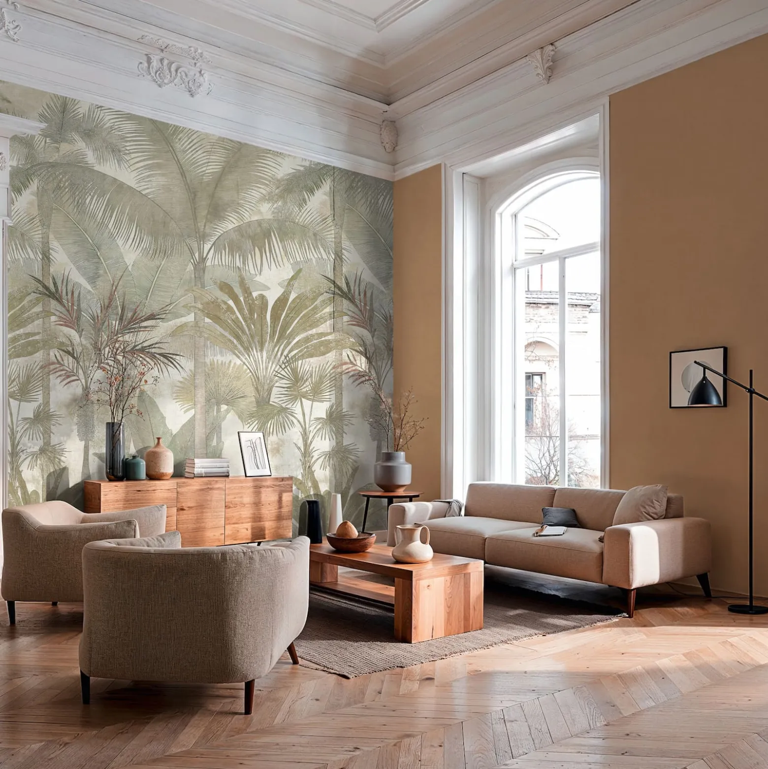 Fototapete Dschungel Palmen Shabby Creme Beige 76190-5