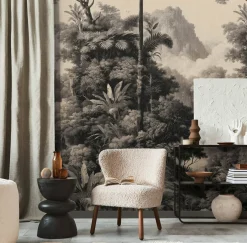Fototapete Dschungel Tropisch Beige Creme Schwarz 79216-9