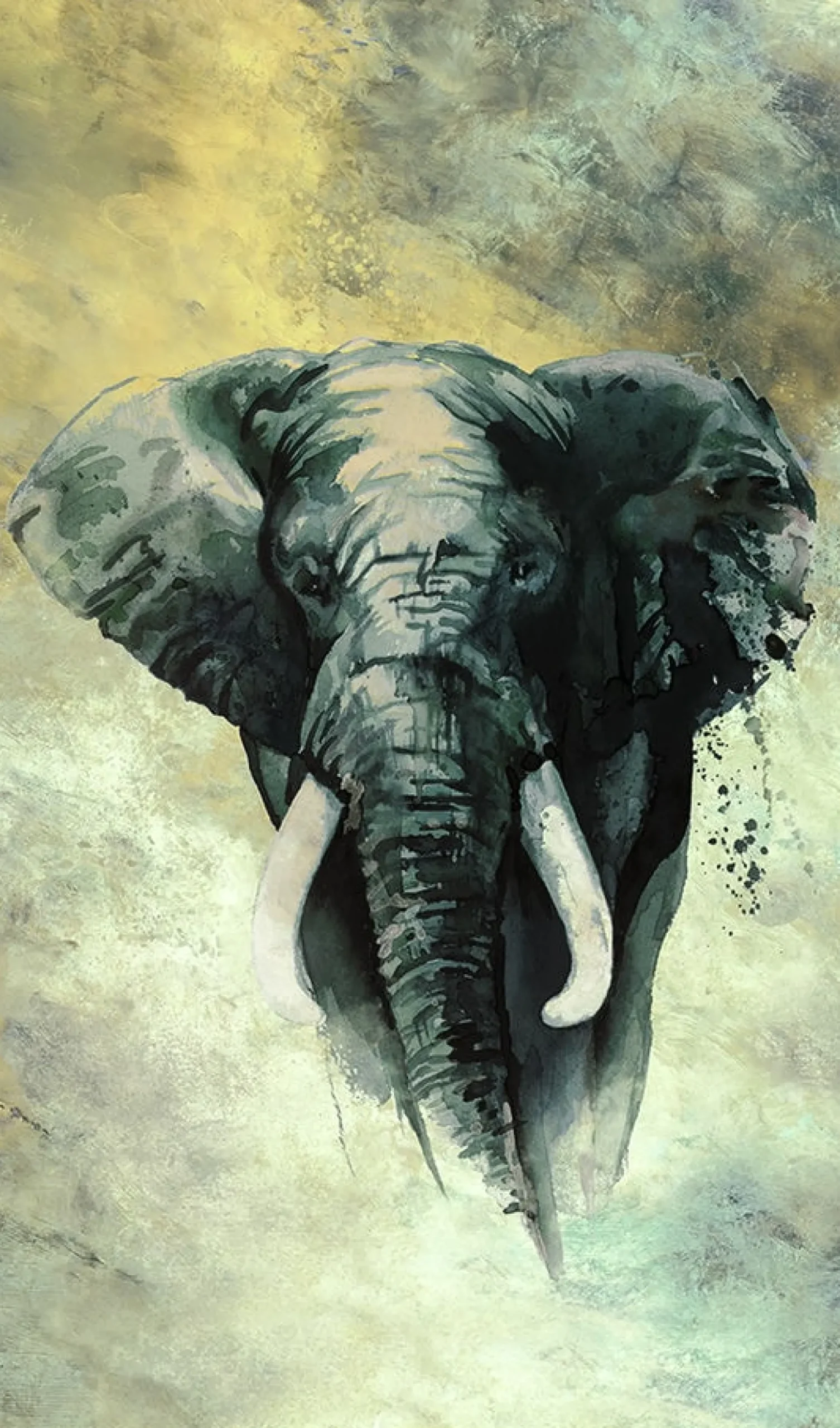Fototapete Elefant Aquarelloptik Beige Anthrazit 33098