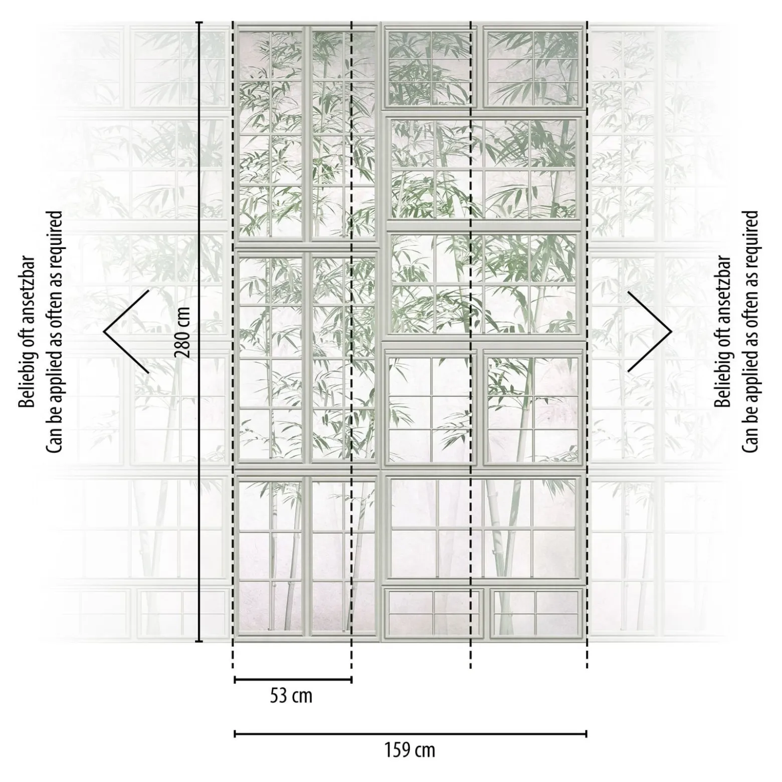 Fototapete Fenster Bambus Floral Creme Grün 39846-1