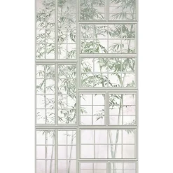 Fototapete Fenster Bambus Floral Creme Grün 39846-1