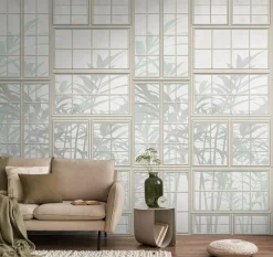 Fototapete Fenster 3D-Optik Creme Grün 39845-1