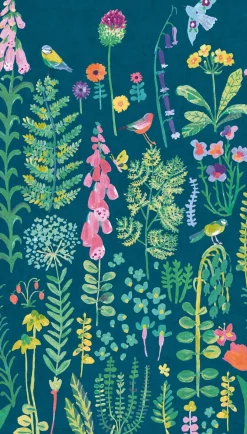 Fototapete Floral Aquarell Blau Grün Rosa ML1902