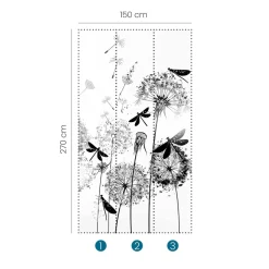 Fototapete Floral Blumen Libellen Weiß Schwarz 2520N-81
