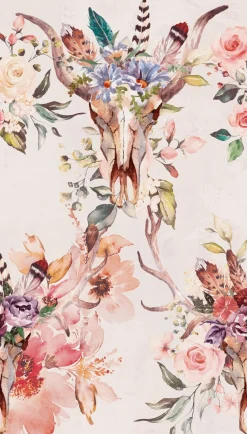 Fototapete Floral Federn Rosa Creme Beige ML2101