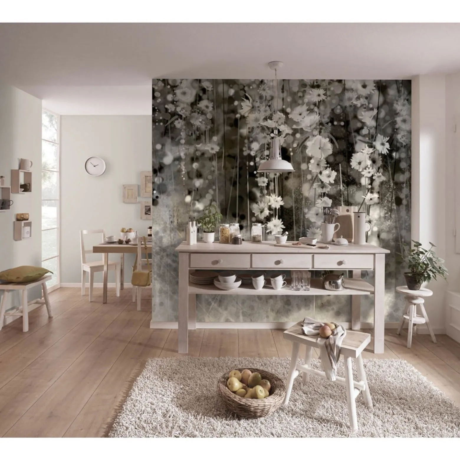 Fototapete Floral Frühling Blumen Grau Schwarz 2515N-11
