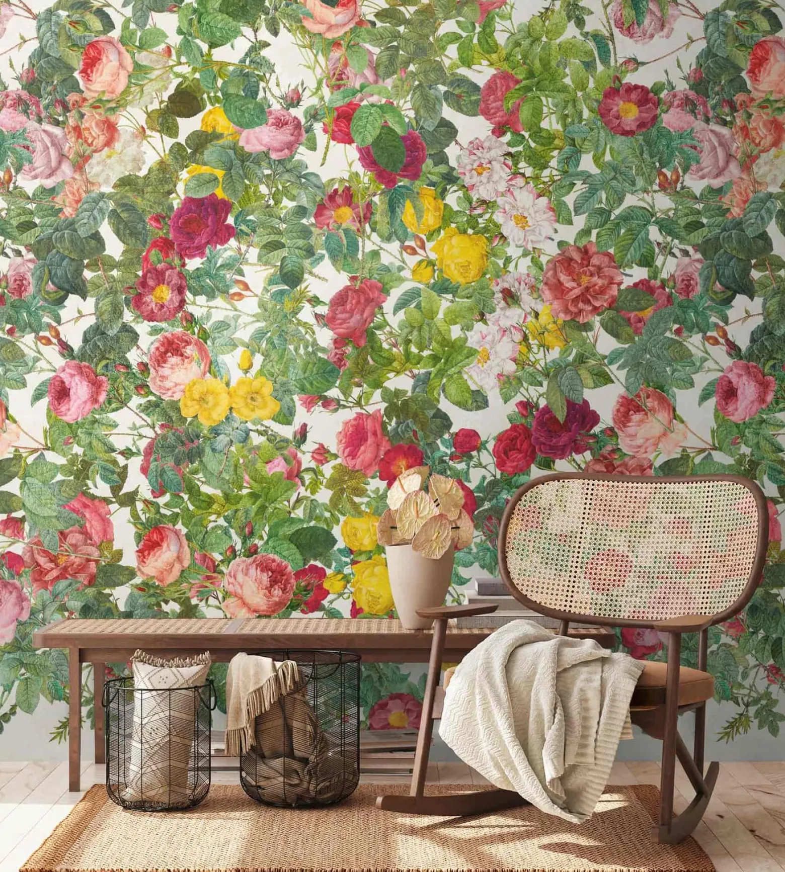 Fototapete Floral Landhaus Grün Rosa Creme 39864-1