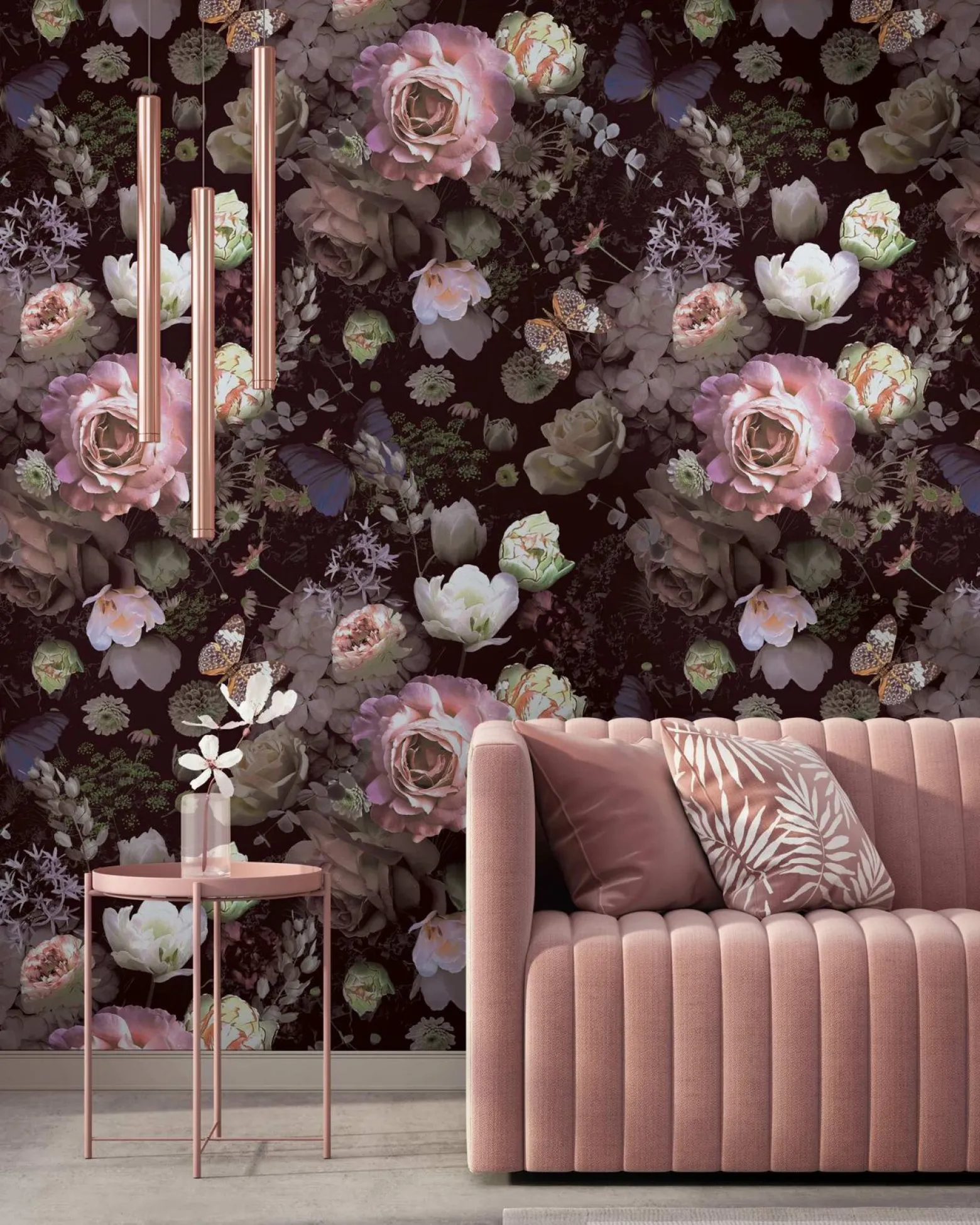 Fototapete Floral Rosen Blumen Schwarz Rosa 81603