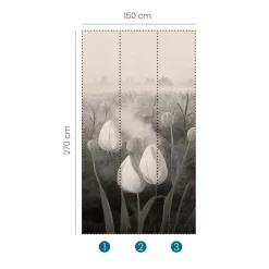Fototapete Floral Tulpen Nebel Grau Schwarz 2523N-82