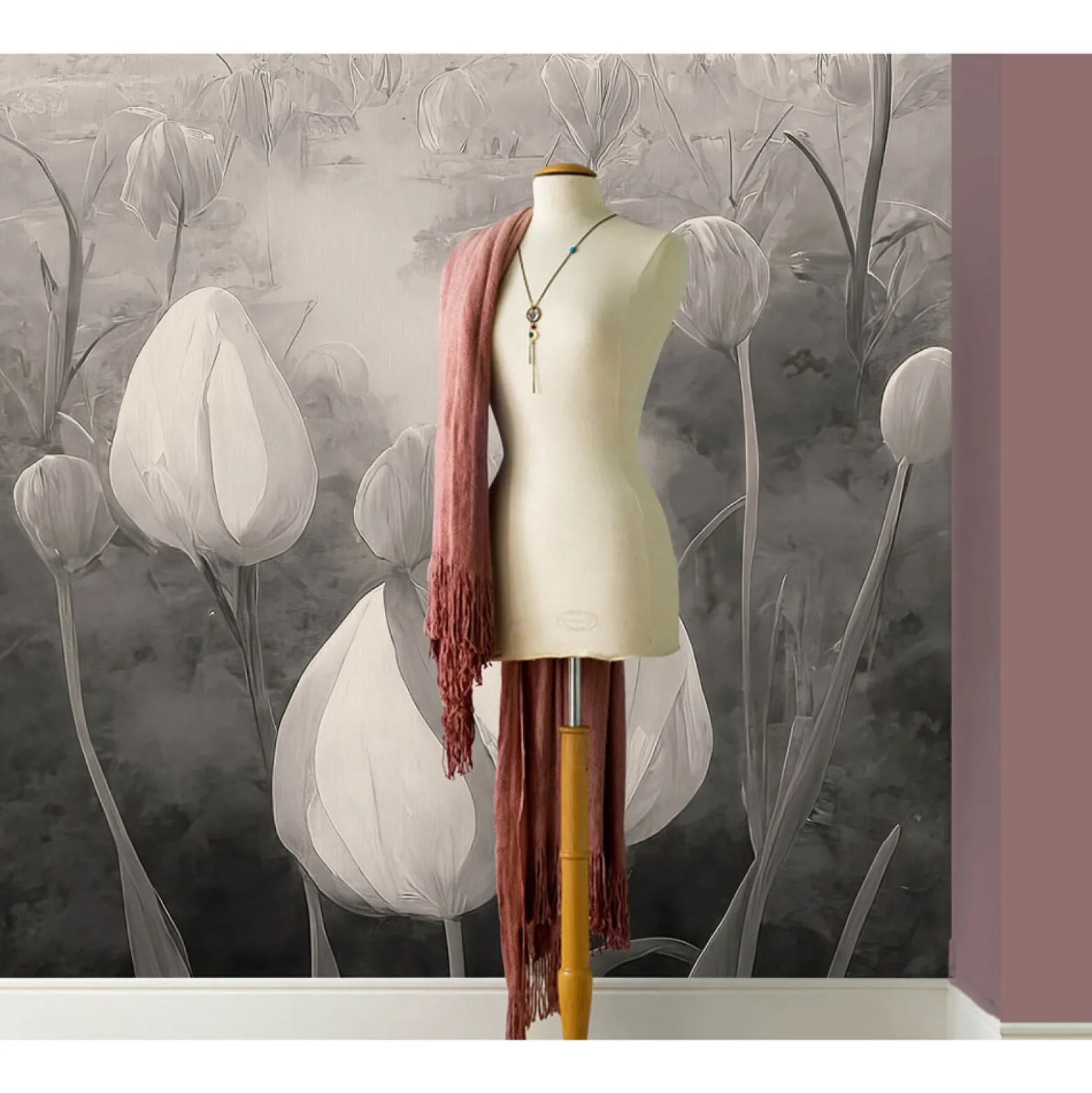 Fototapete Floral Tulpen Nebel Grau Schwarz 2523N-82