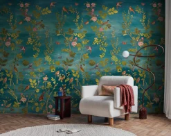 Fototapete Floral Vögel Blätter Blau Grün Rosa 79216-3