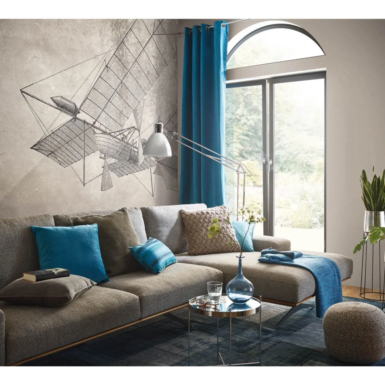 Fototapete Flugzeug Betonoptik Beige Grau 2508N-11
