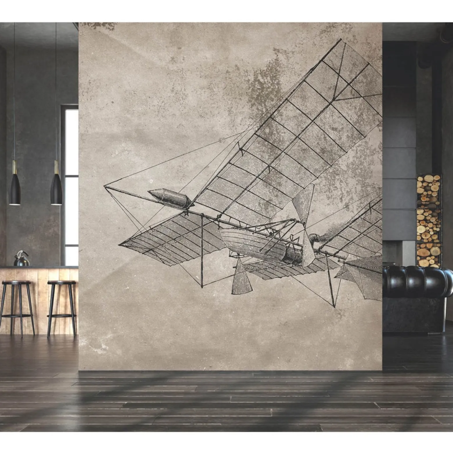 Fototapete Flugzeug Betonoptik Beige Grau 2508N-11