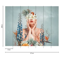 Fototapete Frau Floral Blumen Blau Bunt 39911-1