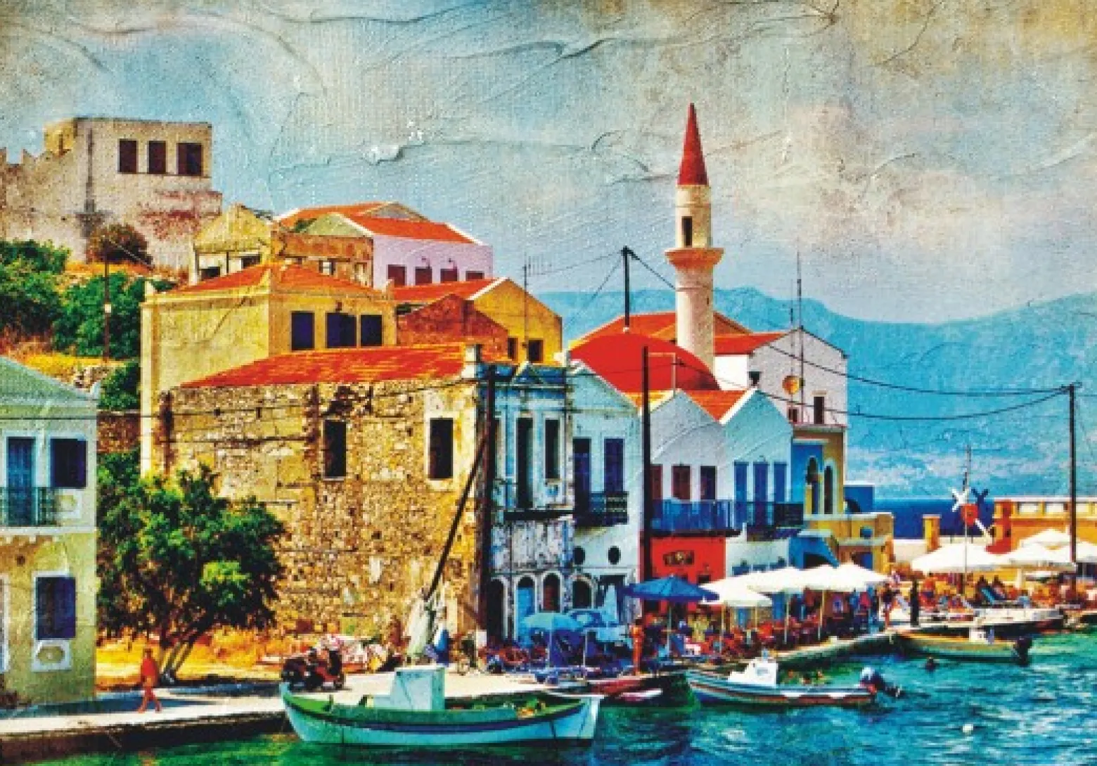 Fototapete Griechenland Hafen Promenade Kastelorizo