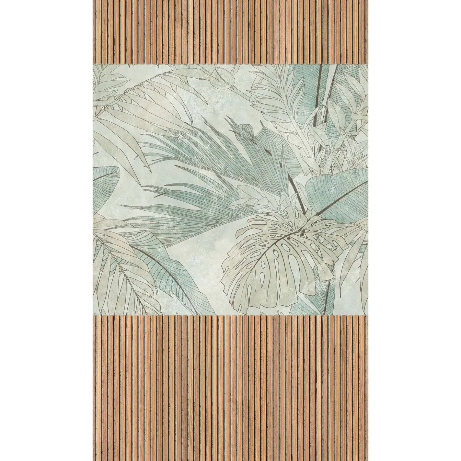 Fototapete Holzpaneele Blätter Beige Grün 39854-1