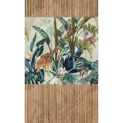 Fototapete Holzpaneele Dschungel Beige Grün 39853-1