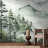 Fototapete Landschaft Aquarell Weiß Grün 39899-1