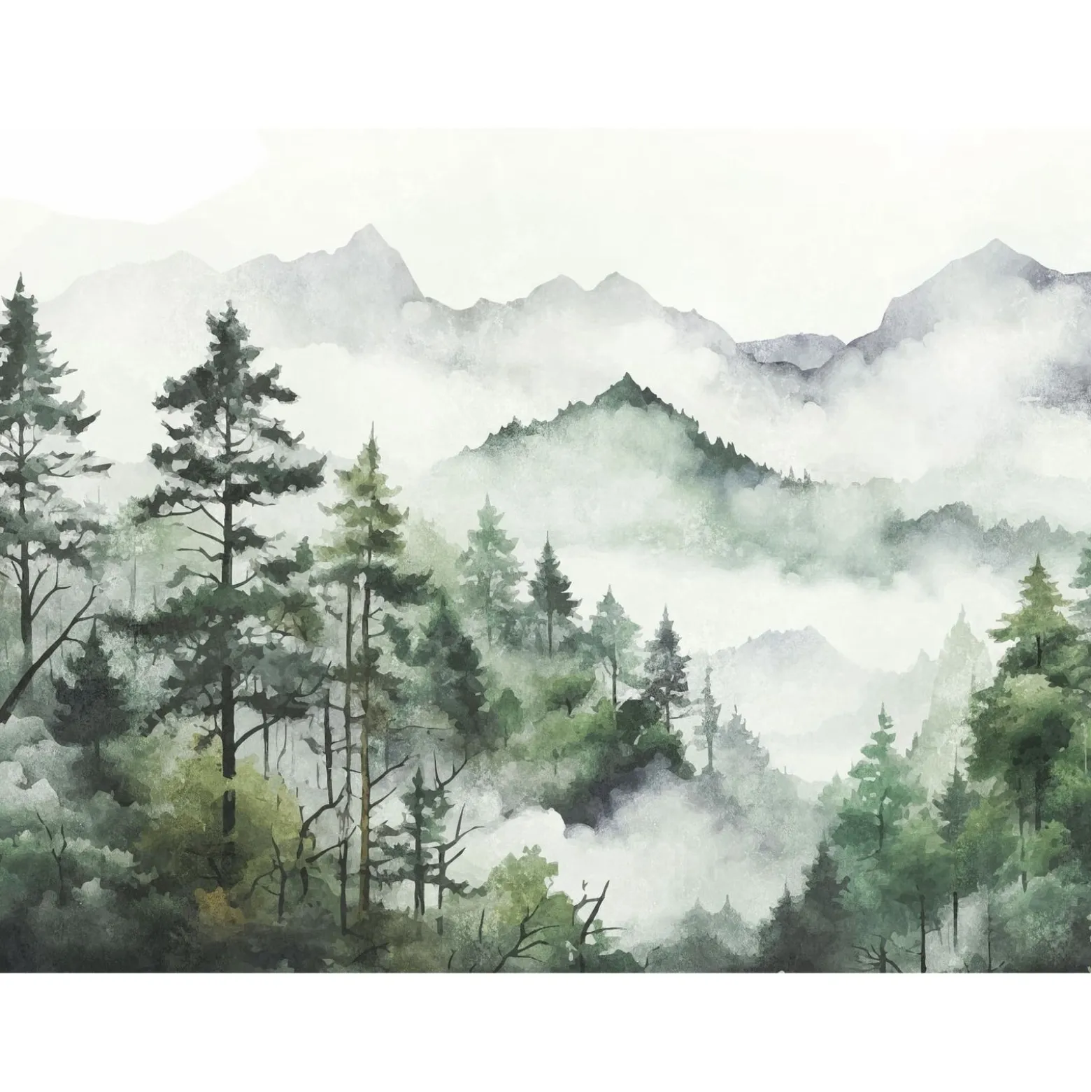 Fototapete Landschaft Aquarell Weiß Grün 39899-1
