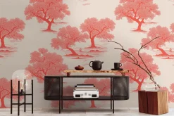 Fototapete Landschaft Bäume Creme Rot 39876-1