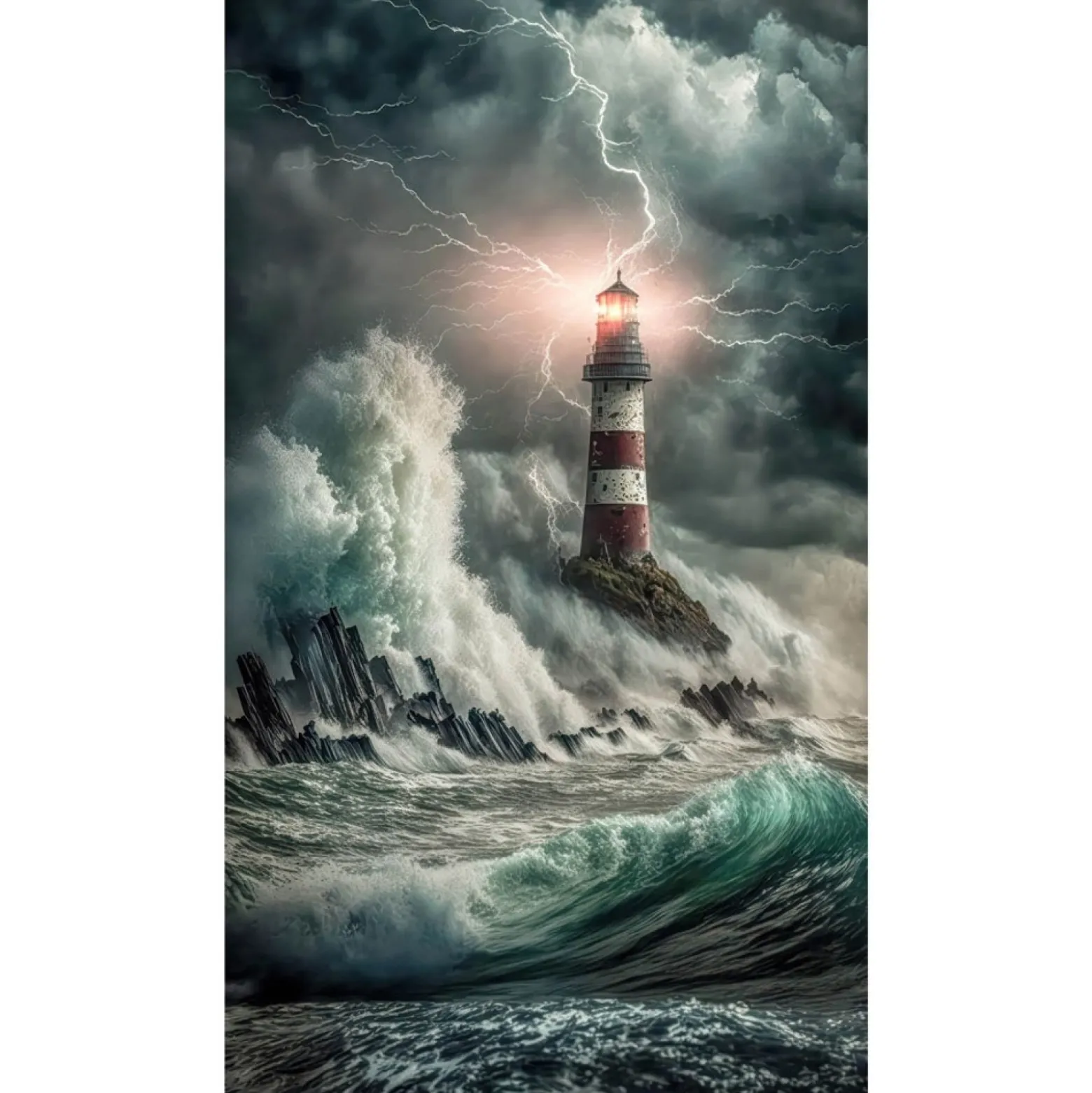 Fototapete Leuchtturm Meer Sturm Blau Grau 2526N-81