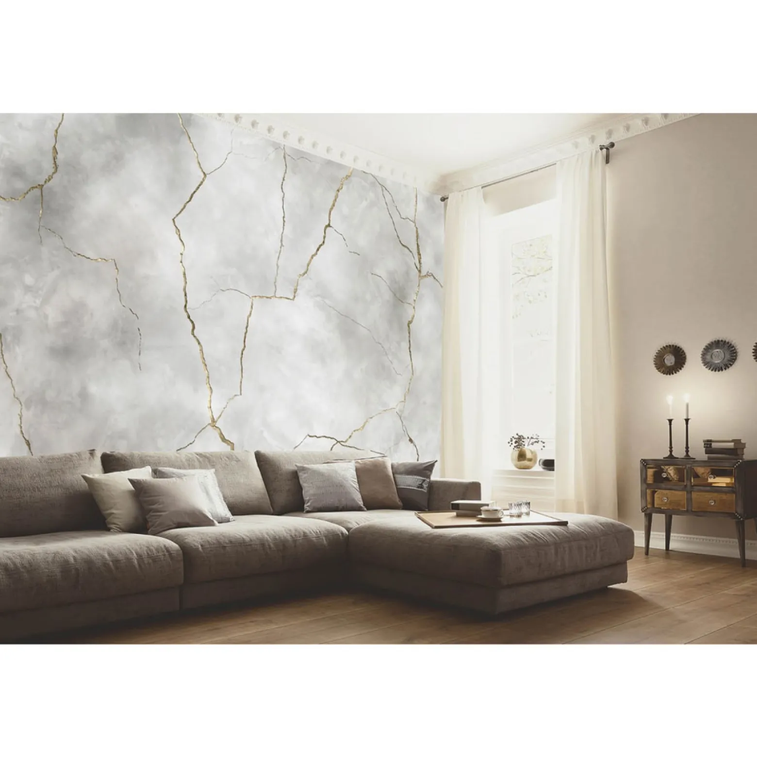 Fototapete Marmor Optik Risse Grau Gold 2253-10