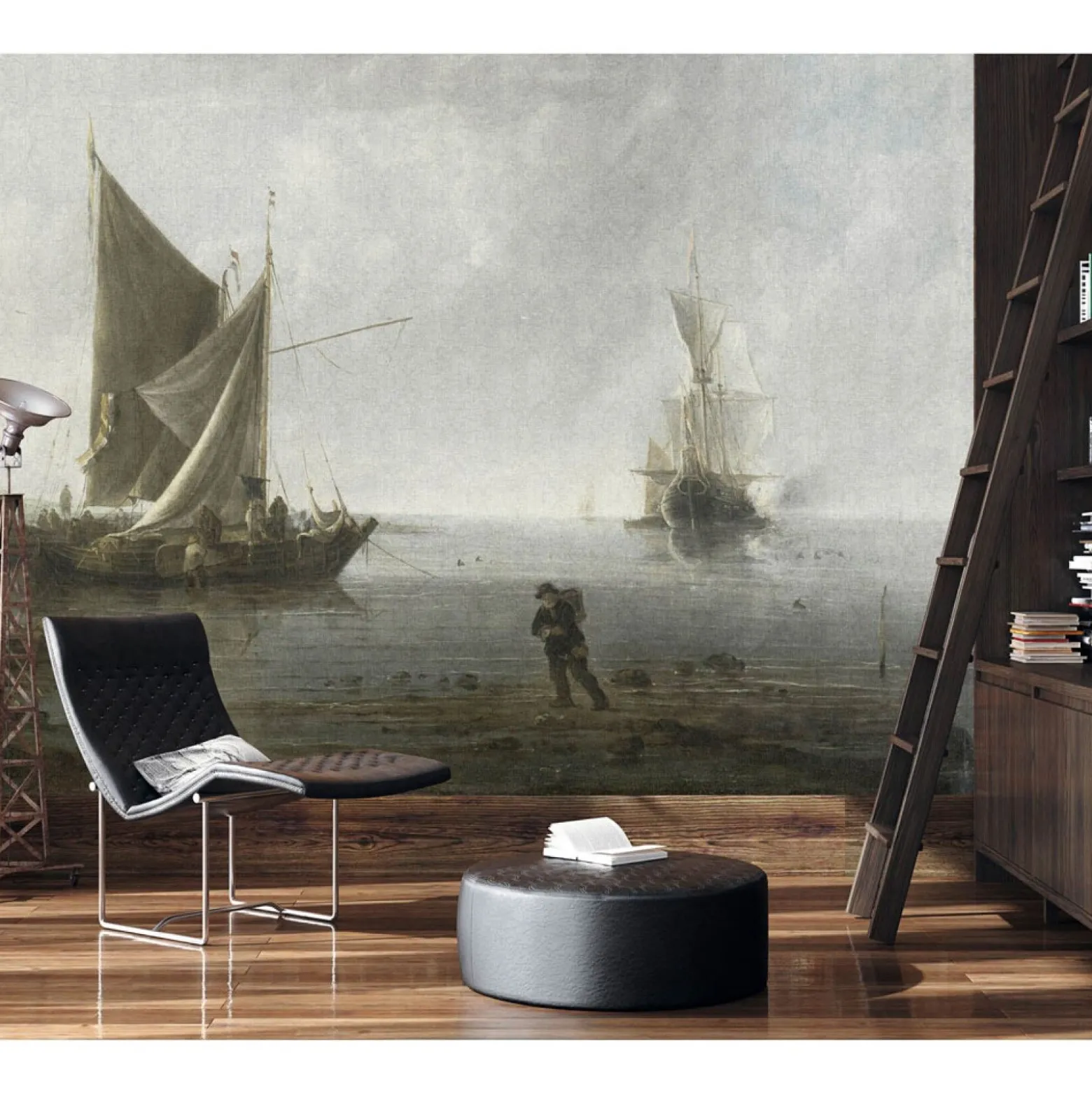 Fototapete Meer Schiff Fischer Grau Braun 2501V-11