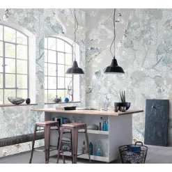 Fototapete Mosaik Fliesen Floral Grau Blau 2250-10