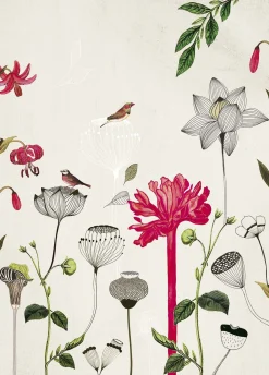 Fototapete Onszelf Floral Blumen Vögel beige rot 532029