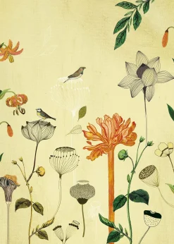 Fototapete Onszelf Floral Blumen Vögel gelb 532036