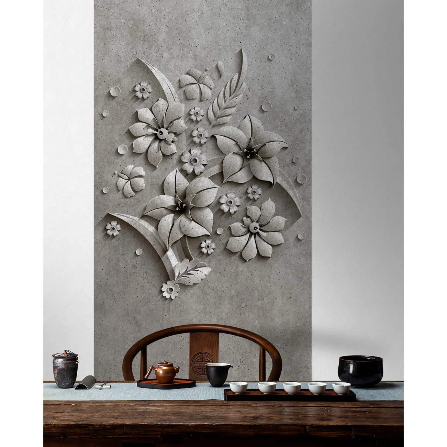 Fototapete Panel Vlies 3D Blumen Beton grau Premium