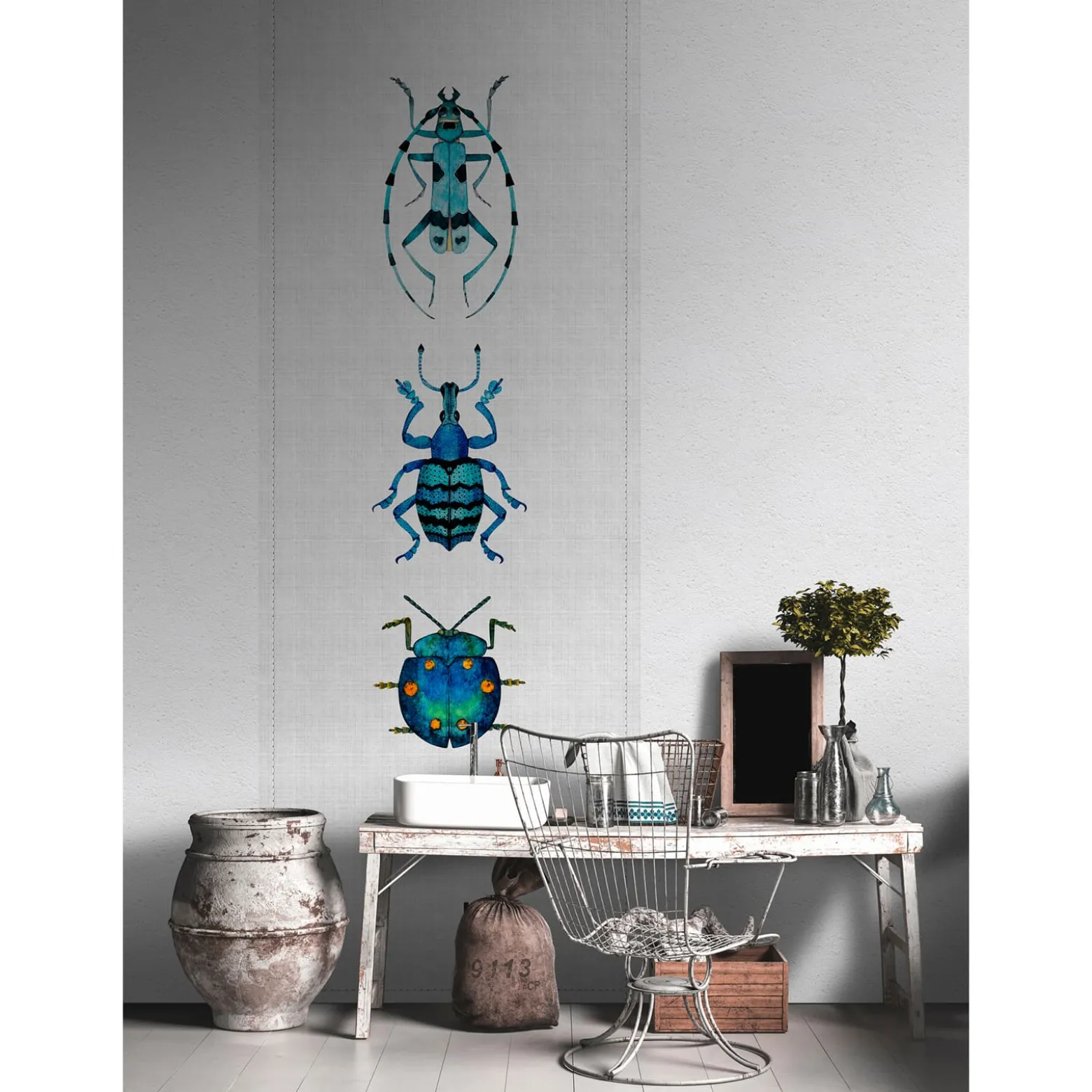 Fototapete Panel Vlies Käfer Textil grau blau Premium