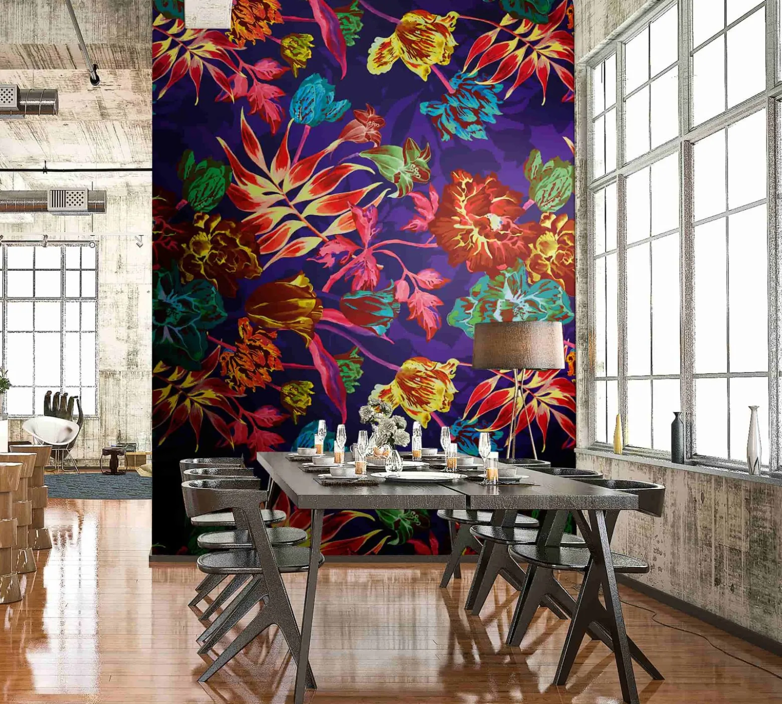 Fototapete Pflanzen Pop Art Floral lila bunt Marburg