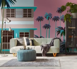 Fototapete Retro Florida Miami Blau Pink 39893-1